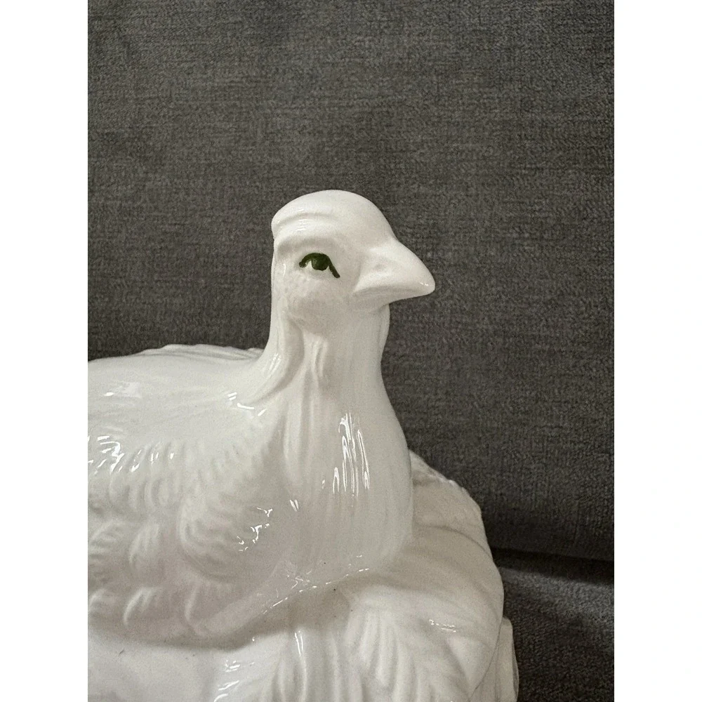Vintage White Green Ceramic Bird on Nest Haldon Group Soup‎ Tureen 1983  7x5.75